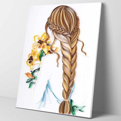 مجموعات لف طلاء تخريمية ورقية من Uniquilling، لوحة بالأرقام للبالغين - فتاة مع باقة، أفضل الهدايا لتزيين الحائط يدويًا يدويًا (مجموعة الرسم + مجموعة الأدوات) in Kuwait