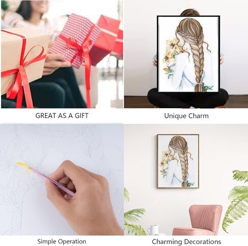 مجموعات لف طلاء تخريمية ورقية من Uniquilling، لوحة بالأرقام للبالغين - فتاة مع باقة، أفضل الهدايا لتزيين الحائط يدويًا يدويًا (مجموعة الرسم + مجموعة الأدوات) in Kuwait