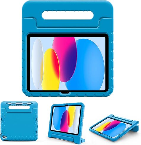 حافظة ProCase للأطفال لجهاز iPad الجيل العاشر مع حامل أقلام، حافظة iPad 10 مقاس 10.9 بوصة 2022 حافظة أطفال خفيفة الوزن مضادة للصدمات مع حامل ومقبض قابل للتحويل للأطفال الأولاد والبنات والأطفال الصغار - أزرق in Kuwait