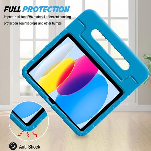 حافظة ProCase للأطفال لجهاز iPad الجيل العاشر مع حامل أقلام، حافظة iPad 10 مقاس 10.9 بوصة 2022 حافظة أطفال خفيفة الوزن مضادة للصدمات مع حامل ومقبض قابل للتحويل للأطفال الأولاد والبنات والأطفال الصغار - أزرق in Kuwait