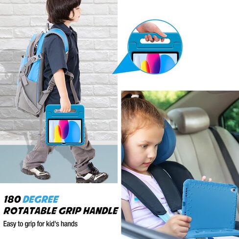 حافظة ProCase للأطفال لجهاز iPad الجيل العاشر مع حامل أقلام، حافظة iPad 10 مقاس 10.9 بوصة 2022 حافظة أطفال خفيفة الوزن مضادة للصدمات مع حامل ومقبض قابل للتحويل للأطفال الأولاد والبنات والأطفال الصغار - أزرق in Kuwait