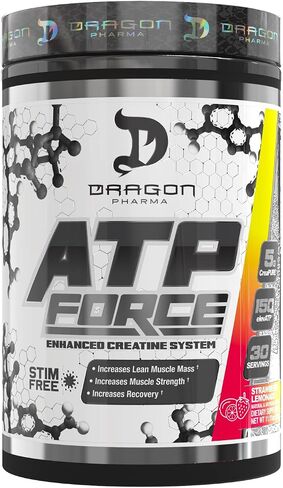 DRAGON PHARMA ATP Force Enhanced Creatine System, Stim-Free, Increase Lean Muscle Mass & Recovery, 5 Grams of CreaPure, Improves Blood Flow (30 Servings, Strawberry Lemonade) in Saudi Arabia