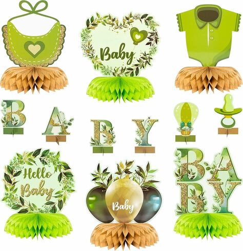قطع مركزية على شكل قرص العسل من ANGOLIO Greenery Sage - 12 قطعة من قطع مركزية لحفلات استقبال المولود الجديد، ديكور حكيم للأطفال، ديكور للطاولة، حكيم أخضر تحت عنوان حفلة عيد ميلاد، دعائم صور للأطفال الأولاد والبنات in Saudi Arabia