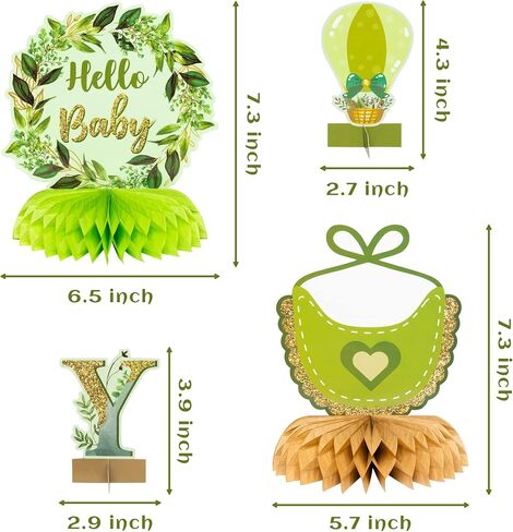 قطع مركزية على شكل قرص العسل من ANGOLIO Greenery Sage - 12 قطعة من قطع مركزية لحفلات استقبال المولود الجديد، ديكور حكيم للأطفال، ديكور للطاولة، حكيم أخضر تحت عنوان حفلة عيد ميلاد، دعائم صور للأطفال الأولاد والبنات in Saudi Arabia
