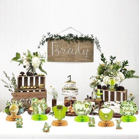 قطع مركزية على شكل قرص العسل من ANGOLIO Greenery Sage - 12 قطعة من قطع مركزية لحفلات استقبال المولود الجديد، ديكور حكيم للأطفال، ديكور للطاولة، حكيم أخضر تحت عنوان حفلة عيد ميلاد، دعائم صور للأطفال الأولاد والبنات in Saudi Arabia
