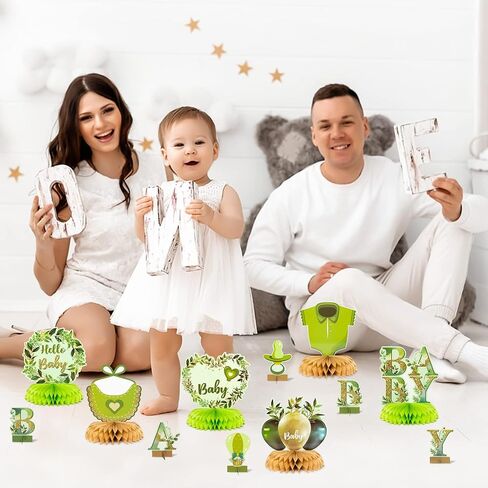 قطع مركزية على شكل قرص العسل من ANGOLIO Greenery Sage - 12 قطعة من قطع مركزية لحفلات استقبال المولود الجديد، ديكور حكيم للأطفال، ديكور للطاولة، حكيم أخضر تحت عنوان حفلة عيد ميلاد، دعائم صور للأطفال الأولاد والبنات in Saudi Arabia