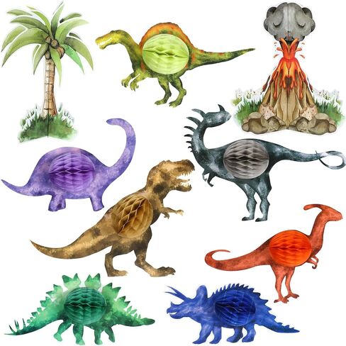 9 Sets Watercolor Dinosaur Party Honeycomb Centerpieces for Table Decorations Dinosaur Themed Birthday Table Topper 3D T Rex Volcano Honeycomb Centerpieces for Kids Boys Birthday Party Favor in Saudi Arabia
