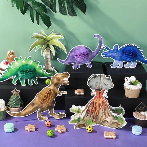 9 Sets Watercolor Dinosaur Party Honeycomb Centerpieces for Table Decorations Dinosaur Themed Birthday Table Topper 3D T Rex Volcano Honeycomb Centerpieces for Kids Boys Birthday Party Favor in Saudi Arabia
