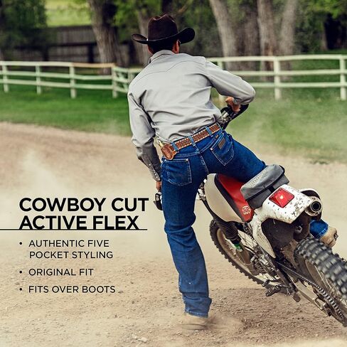 بنطلون جينز رجالي من Wrangler بتصميم Cowboy Cut Active Flex Original Fit، أسود، 36 in Saudi Arabia