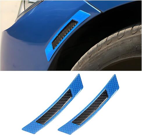 2PCS 3D Super Reflective Stickers, Carbon Fiber Wheel Eyebrow Strips, Safety Warning Car Side Door Edge Bumper, Anti Collision Scratches Protector Guards Trim for Car SUV Pickup Truck (Blue/Black) in Saudi Arabia