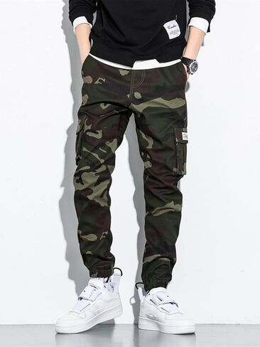 OYOANGLE Men's Camo Print Flap Pocket Cargo Pants Streetwear Outdoor Jogger Pants in Kuwait