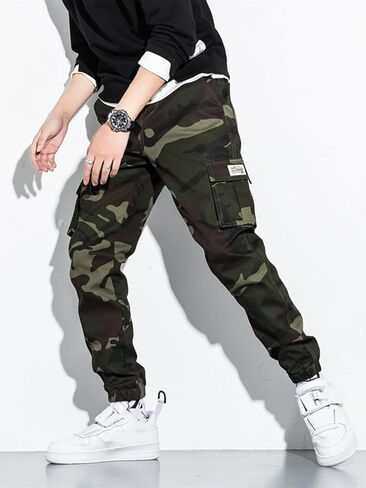 OYOANGLE Men's Camo Print Flap Pocket Cargo Pants Streetwear Outdoor Jogger Pants in Kuwait