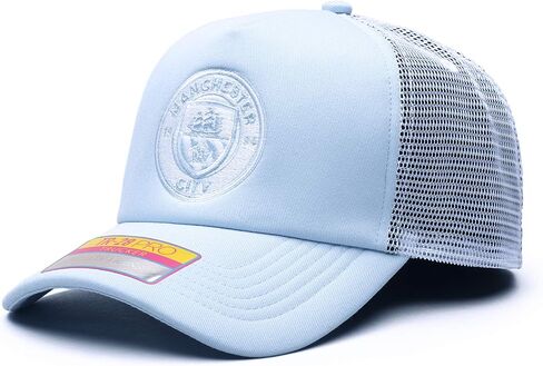 Manchester City 'Fog' Adjustable Snapback Trucker Style Soccer Hat/Cap Light Blue in Saudi Arabia