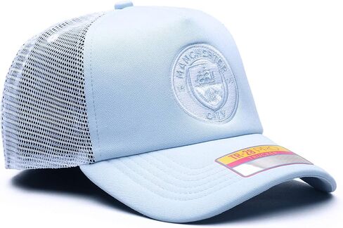 Manchester City 'Fog' Adjustable Snapback Trucker Style Soccer Hat/Cap Light Blue in Saudi Arabia