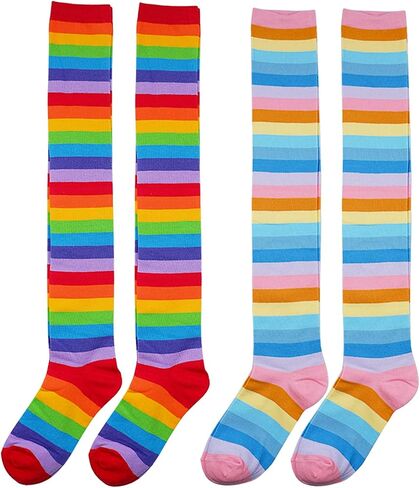 CutiePlusU Cotton Striped Knee High Socks Extra Long Thigh High Stripe Socks 2 pairs Pack in Saudi Arabia