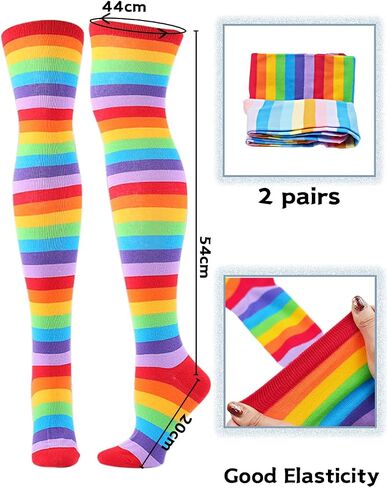 CutiePlusU Cotton Striped Knee High Socks Extra Long Thigh High Stripe Socks 2 pairs Pack in Saudi Arabia