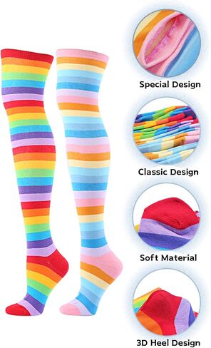 CutiePlusU Cotton Striped Knee High Socks Extra Long Thigh High Stripe Socks 2 pairs Pack in Saudi Arabia