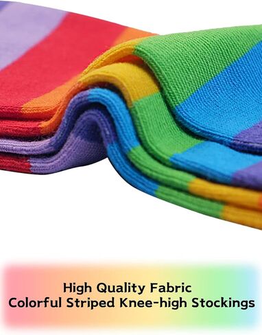 CutiePlusU Cotton Striped Knee High Socks Extra Long Thigh High Stripe Socks 2 pairs Pack in Saudi Arabia