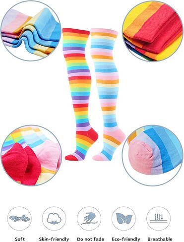CutiePlusU Cotton Striped Knee High Socks Extra Long Thigh High Stripe Socks 2 pairs Pack in Saudi Arabia
