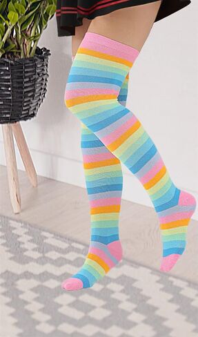 CutiePlusU Cotton Striped Knee High Socks Extra Long Thigh High Stripe Socks 2 pairs Pack in Saudi Arabia