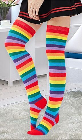 CutiePlusU Cotton Striped Knee High Socks Extra Long Thigh High Stripe Socks 2 pairs Pack in Saudi Arabia