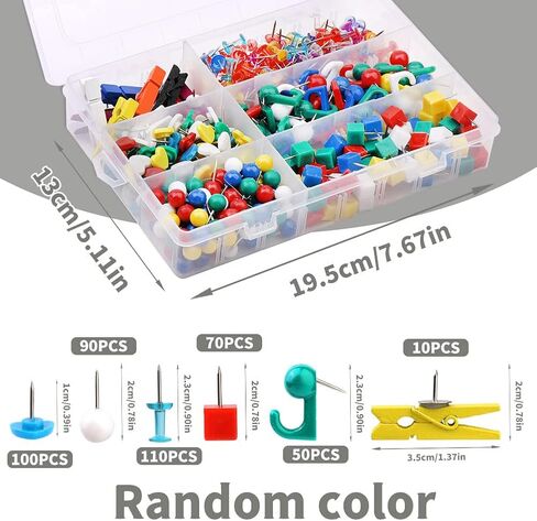 مجموعة دبابيس دفع 430 قطعة، 6 دبابيس إبهام نمطية - مشابك دبابيس خشبية متعددة الألوان، دبابيس تحديد الخريطة، دبابيس خطافات دفع، دبابيس مربعة لجدار الصور، لوحة الإعلانات، جدار المنزل، اللوازم المدرسية للمكتب المنزلي in Kuwait