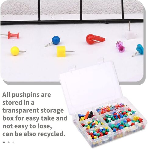 مجموعة دبابيس دفع 430 قطعة، 6 دبابيس إبهام نمطية - مشابك دبابيس خشبية متعددة الألوان، دبابيس تحديد الخريطة، دبابيس خطافات دفع، دبابيس مربعة لجدار الصور، لوحة الإعلانات، جدار المنزل، اللوازم المدرسية للمكتب المنزلي in Kuwait
