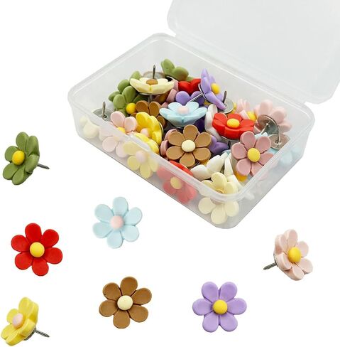 Flower Push Pins, 30Pcs Decorative Thumb Tacks,Push Pins for Cork Board,Cute Floret Thumbtacks Push Pins for Bulletin Board,Photo Wall,Feature Wall,Map,Photo Display,Office Home Decorations in Saudi Arabia