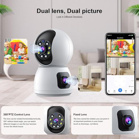 5G 2MP X 2 Dual Lens Indoor Security Camera,WiFi Wireless Indoor Security Camera,for Home Security Pet Camera,Motion Tracking, Color Night Vision,2-Way Audio,Indoor Camera Wireless with Phone App in Kuwait