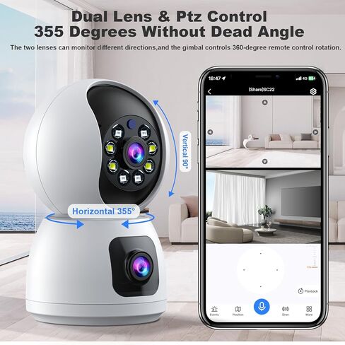 5G 2MP X 2 Dual Lens Indoor Security Camera,WiFi Wireless Indoor Security Camera,for Home Security Pet Camera,Motion Tracking, Color Night Vision,2-Way Audio,Indoor Camera Wireless with Phone App in Kuwait