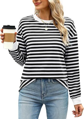 WIHOLL Womens Tunic Tops Loose Fit Long Sleeve Striped Shirts Crewneck Tops in Saudi Arabia