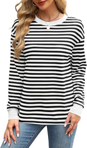 WIHOLL Womens Tunic Tops Loose Fit Long Sleeve Striped Shirts Crewneck Tops in Saudi Arabia