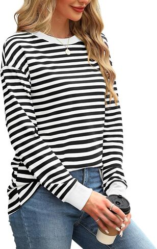 WIHOLL Womens Tunic Tops Loose Fit Long Sleeve Striped Shirts Crewneck Tops in Saudi Arabia