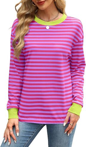 WIHOLL Womens Tunic Tops Loose Fit Long Sleeve Striped Shirts Crewneck Tops in Saudi Arabia