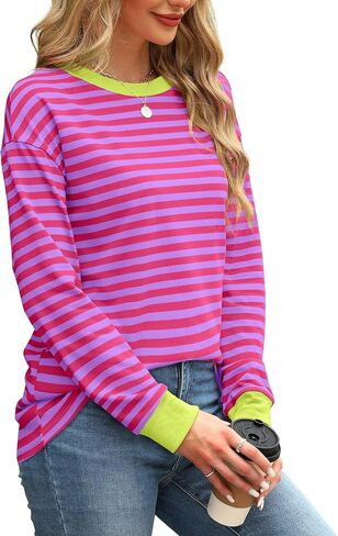 WIHOLL Womens Tunic Tops Loose Fit Long Sleeve Striped Shirts Crewneck Tops in Saudi Arabia