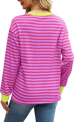 WIHOLL Womens Tunic Tops Loose Fit Long Sleeve Striped Shirts Crewneck Tops in Saudi Arabia