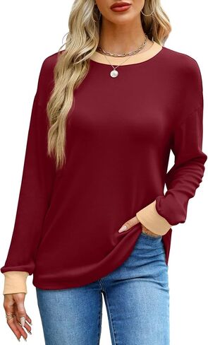 WIHOLL Womens Tunic Tops Loose Fit Long Sleeve Striped Shirts Crewneck Tops in Saudi Arabia