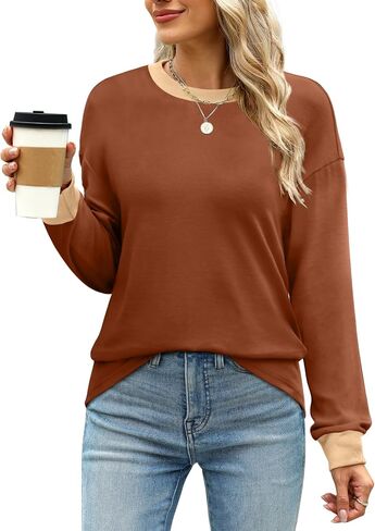 WIHOLL Womens Tunic Tops Loose Fit Long Sleeve Striped Shirts Crewneck Tops in Saudi Arabia