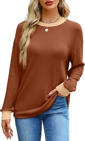 WIHOLL Womens Tunic Tops Loose Fit Long Sleeve Striped Shirts Crewneck Tops in Saudi Arabia