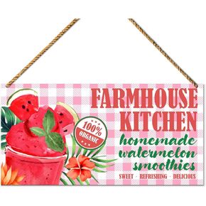 Farmhouse Kitchen Sign Decor, Farmers Market Strawberries, Rustic Sign for Home Dining Room Summer Decor Front Door Porch Decoration, Farmhouse Housewarming Gifts for New House Home Women Men