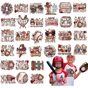 30 Pcs Western Baseball Iron on Transfers HTV Vinyl Baseball Mom Iron on Decals Iron on Patch Ready to Press Iron on Stickers Iron on Appliques for Clothing T Shirt Hats Pillow Backpacks DIY