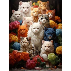 Reofrey DIY Diamond Art Kits for Adults Cat, Animals Full Drill Round Rhinestone Diamond Painting Kits, Cross Stitch Embroidery Canvas for Crafts Home Wall Decor 30x40cm