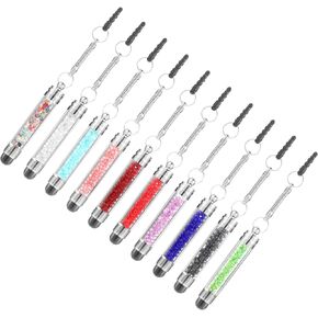 10 Pcs Mini Phone Stylus Pens, Colors Crystal Tablet Stylus, Short Touch Screen Pen with 3.5mm Jack Connector Portable Touchscreen Pens Universal Mobile Phone Pen for Smartphones Tablets