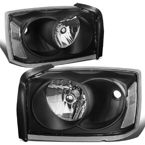 DNA MOTORING HL-OH-DDAK05-BK-CL1 Pair of Black Clear Reflector Halogen Headlights Compatible with 05-07 Dakota, Left & Right Side