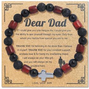 Natural Stone Cross Mens Bracelets Gifts for Men Dad Grandpa Husband Father Boyfriend Son Man Bracelet Anniversary Graduation Birthday Father's Day Christmas Gift for Him
