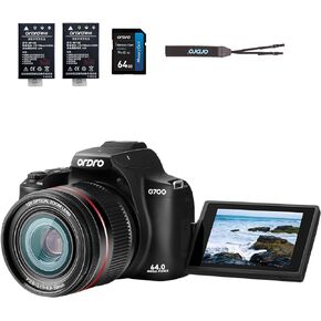 64MP 4K Digital Camera for Photography, Vlogging Cameras for YouTube with 3" Flip Screen,12X Optical Zoom &30X Digital Zoom, WiFi& Autofocus with Flash, 64G SD Card, 2 Batteries