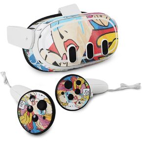 MightySkins Glossy Glitter Skin Compatible with Meta Quest 3 - Cartoon Mania | Protective, Durable High-Gloss Glitter Finish | Easy to Apply