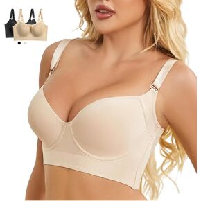 Push Up Bra for Women Uplift Sculpting T-Shirt Bra Full Back Coverage Bra Hide Back Fat Smoothing Bra