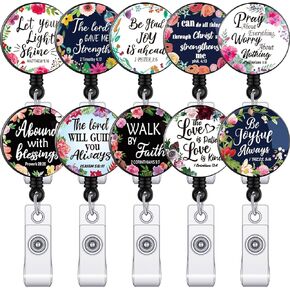 Outus 10 Pieces Badge Reel Christian Retractable ID Badge Holder Inspirational Scripture Name Badge Clip Decorative Badge Holder for Nurses Doctors Teachers Students