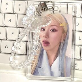 سلسلة مفاتيح حامل بطاقات الصور، حامل بطاقات صور Kpop على شكل فراشة من الأكريليك الشفاف، حامل شارة سلسلة مفاتيح لطيف لمجموعة البطاقات، حافظة بطاقة البنك، هدية لمحبي Kpop (بدون بطاقة صور)